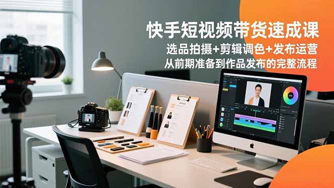 快手短视频带货速成课，选品拍摄+剪辑调色+发布运营，从前期准备到作品发布的完整流程-快名资源网