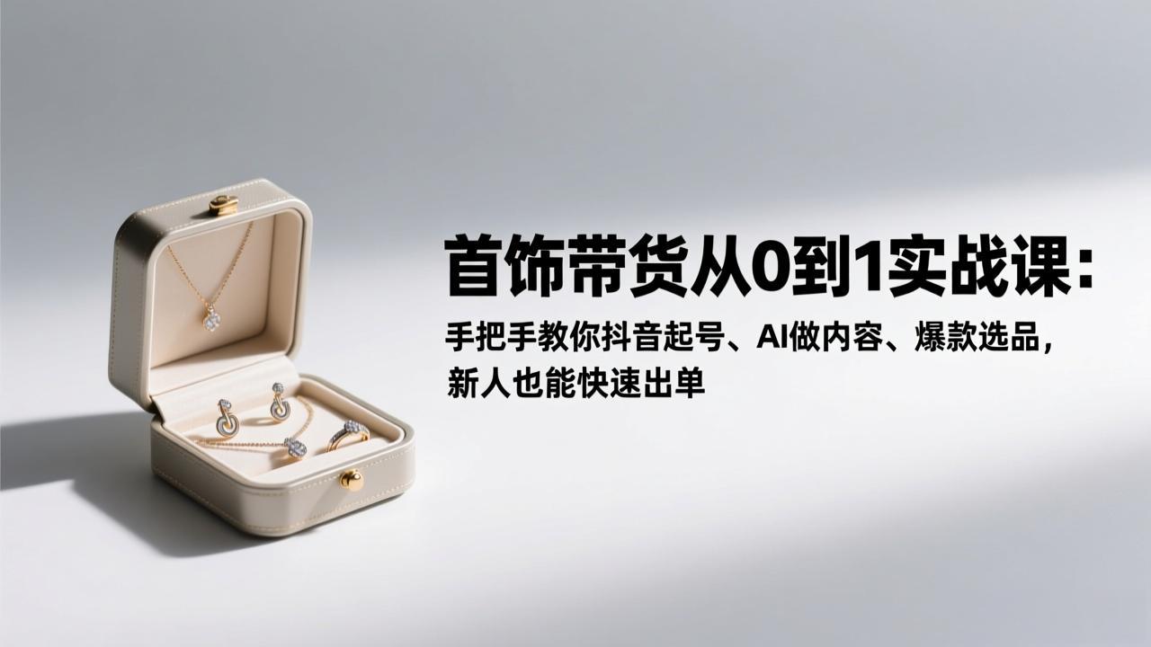 首饰带货从0到1实战课：手把手教你抖音起号、AI做内容、爆款选品，新人也能快速出单-快名资源网