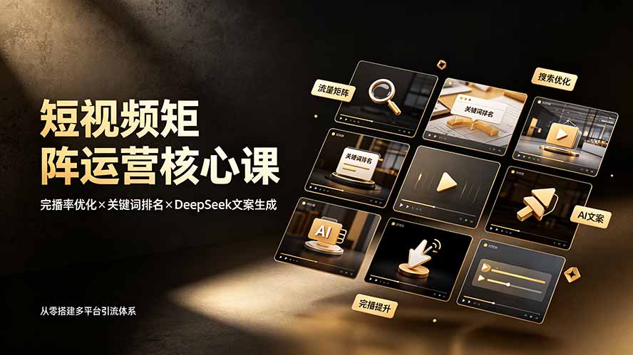 短视频矩阵运营核心课：完播率优化×关键词排名×DeepSeek文案生成，从零搭建多平台引流体系-青虫资源网