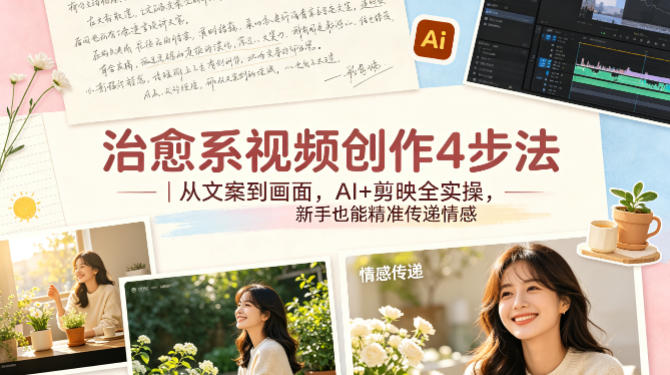 治愈系视频创作4步法｜从文案到画面，AI+剪映全实操，新手也能精准传递情感-快名资源网