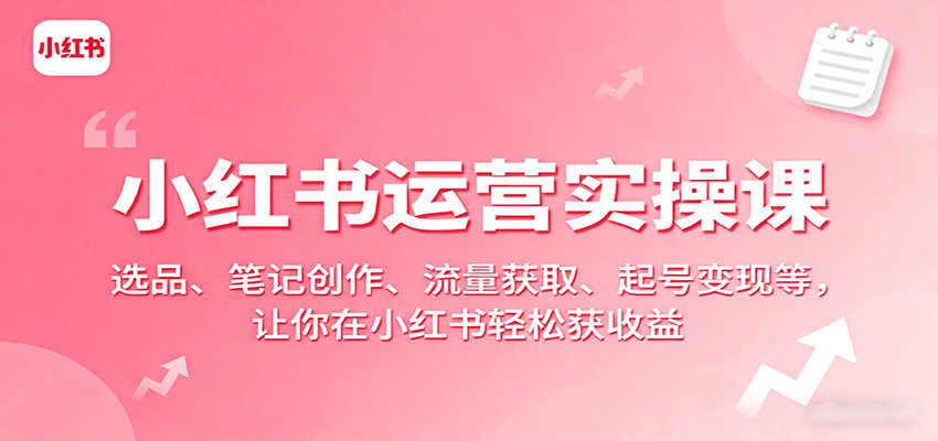 小红书运营实操课：选品、笔记创作、流量获取、起号变现等，让你在小红书轻松获收益-快名资源网