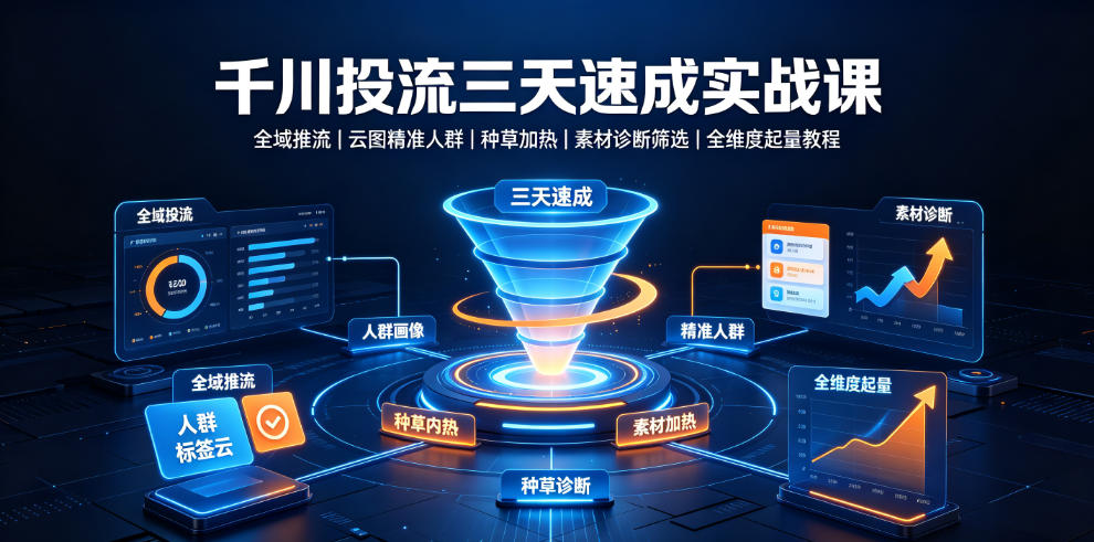 千川投流三天速成实战课｜全域推流、云图精准人群、种草加热、素材诊断筛选全维度起量教程-青虫资源网