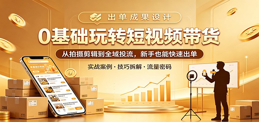 0基础玩转短视频带货：从拍摄剪辑到全域投流，新手也能快速出单-快名资源网