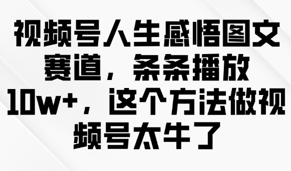视频号人生感悟图文赛道，条条播放10w+，这个方法做视频号太牛了-快名资源网