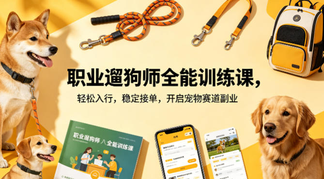 职业遛狗师全能训练课，轻松入行，稳定接单，开启宠物赛道副业-快名资源网