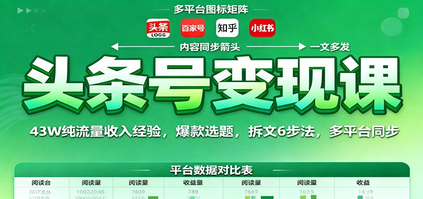 头条号变现课：43W纯流量收入经验，爆款选题，拆文6步法，多平台同步-快名资源网