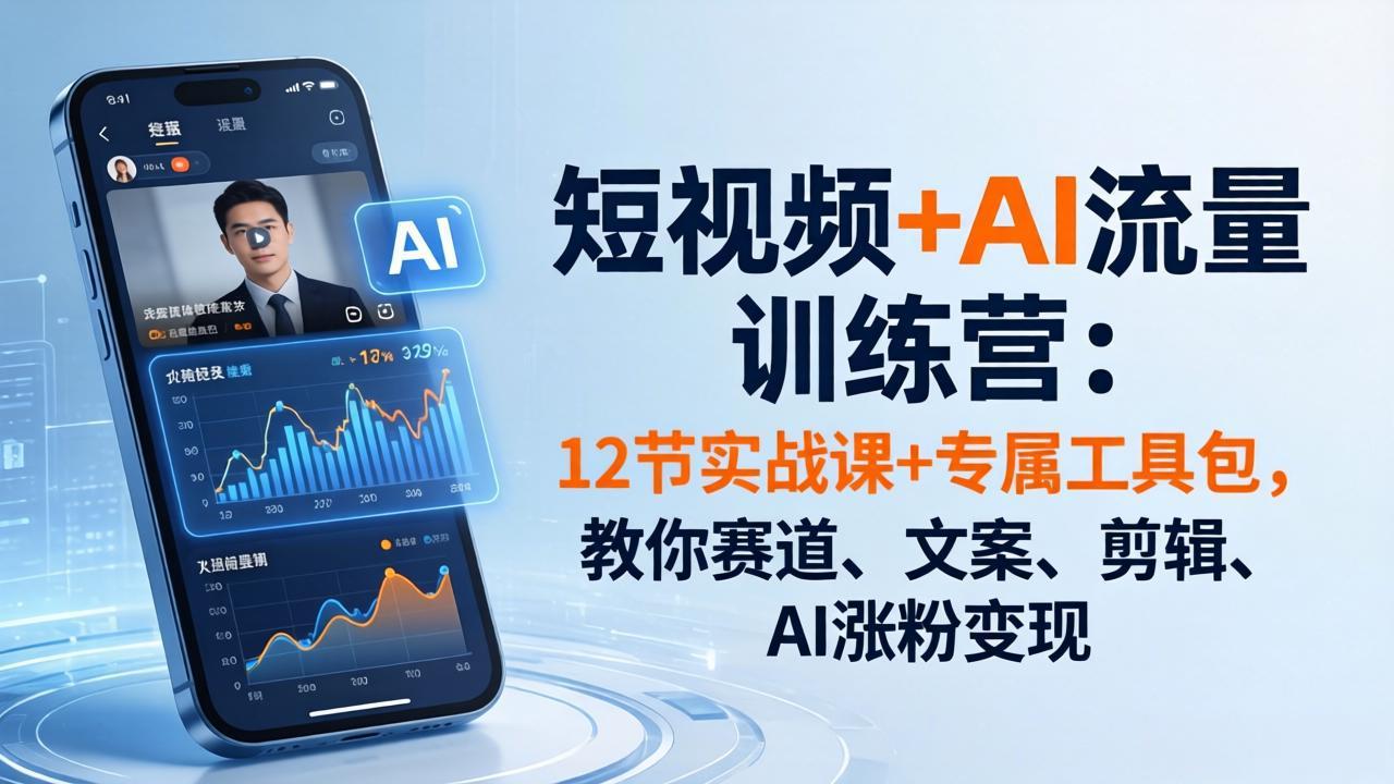 短视频+AI流量训练营：12节实战课+专属工具包，教你赛道、文案、剪辑、AI涨粉变现-快名资源网