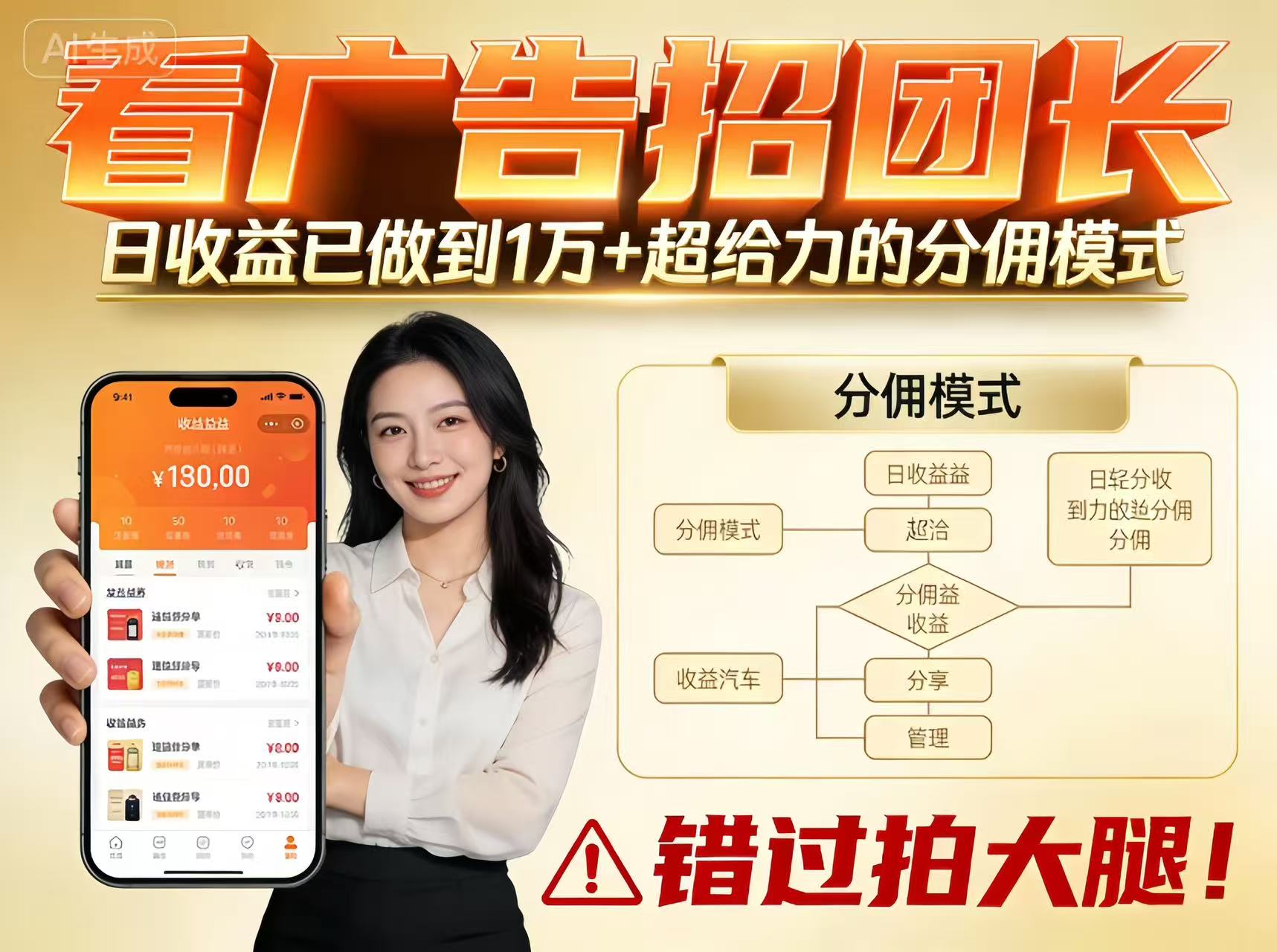 看广告招团长，团队收益已做到日入1万，分佣模式超给力，错过拍大腿-青虫资源网