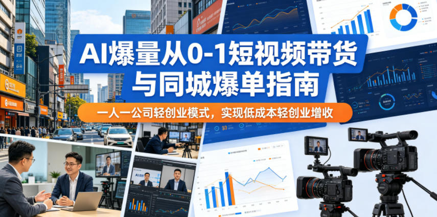AI爆量从0-1短视频带货与同城爆单指南，一人一公司轻创业模式，实现低成本轻创业增收-快名资源网
