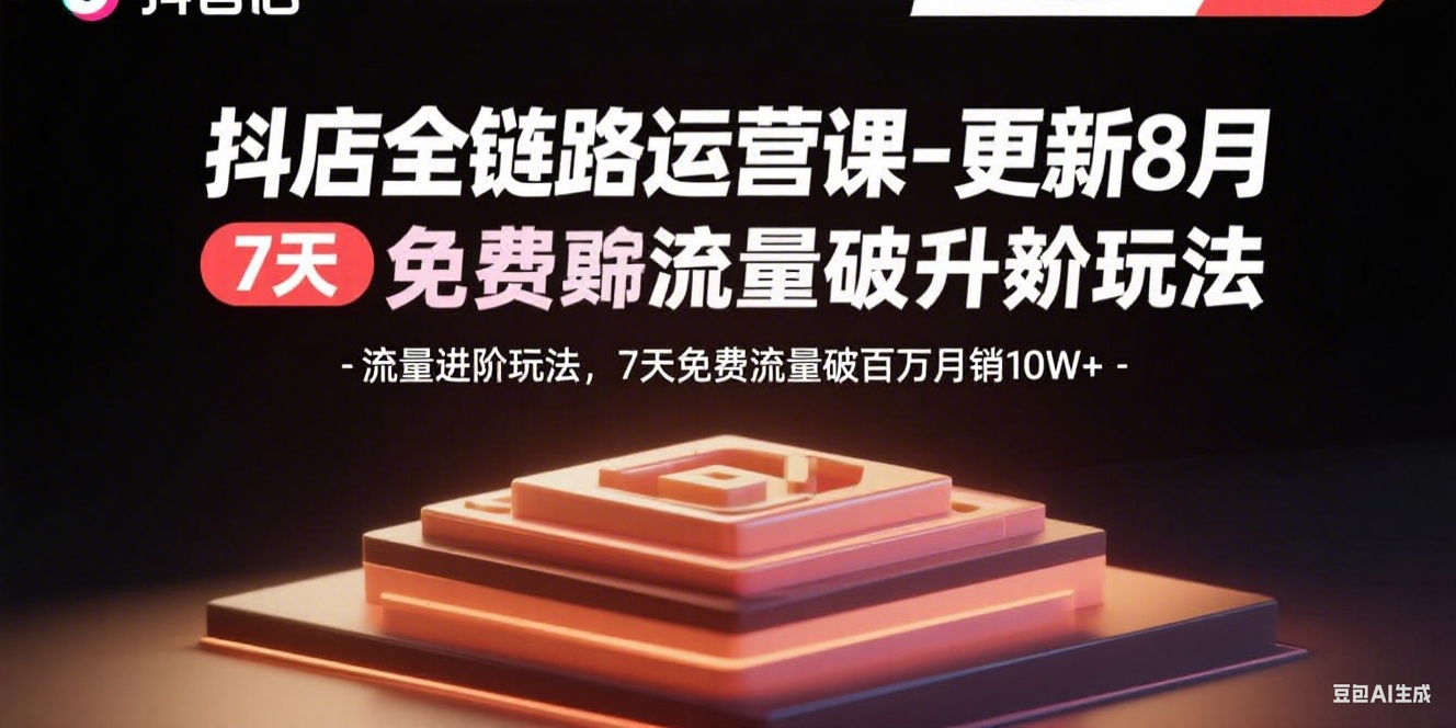 抖店全链路运营课-更新8月：流量进阶玩法，7天免费流量破百万月销10W+-青虫资源网