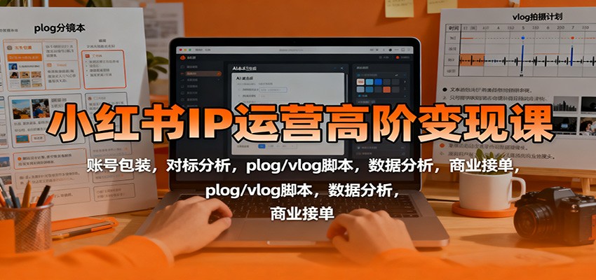 小红书IP运营高阶变现课：账号包装，对标分析，plog/vlog脚本，数据分析，商业接单-快名资源网