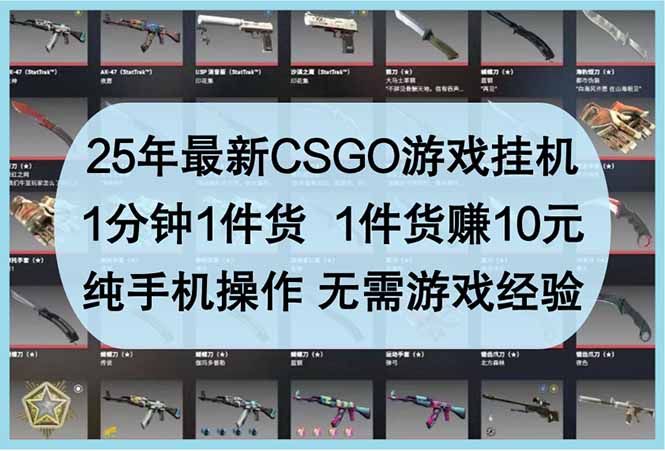 25年最新CSGO游戏挂机，1分钟1件货，1件货赚10元 纯手机操作 无需游戏经验-快名资源网