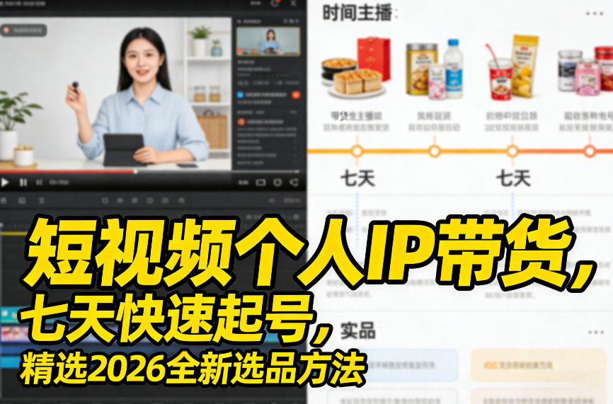 短视频个人IP带货，七天快速起号，精选2026全新选品方法-快名资源网