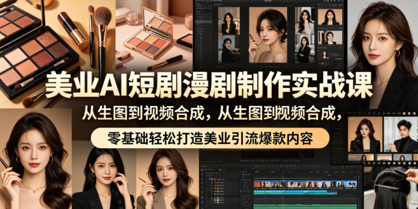 美业AI短剧漫剧制作实战课，从生图到视频合成，零基础轻松打造美业引流爆款内容-快名资源网