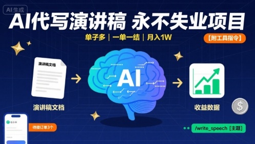 AI代写演讲稿，永不失业项目，单子多，一单一结，月入1W【附工具指令】-青虫资源网