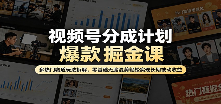 视频号分成计划爆款掘金课：多热门赛道玩法拆解，零基础无脑混剪轻松实现长期被动收益-快名资源网