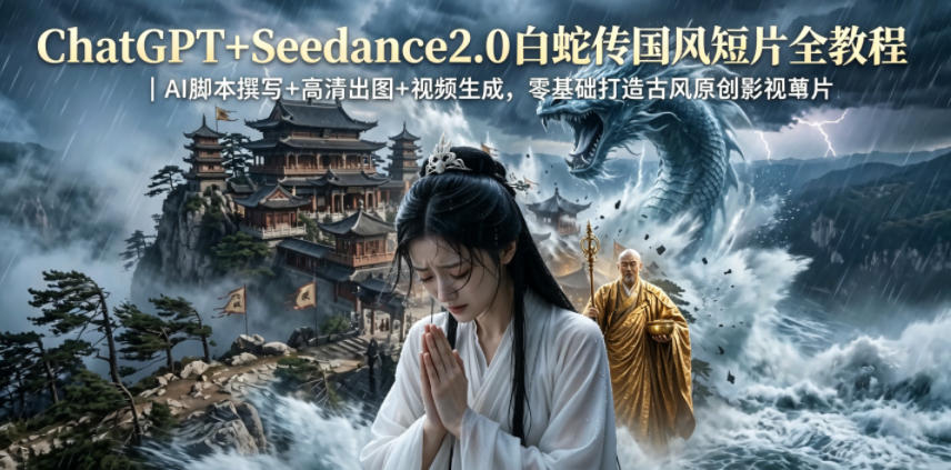 ChatGPT+Seedance2.0白蛇传国风短片全教程｜AI脚本撰写+高清出图+视频生成，零基础打造古风原创影视短片-快名资源网
