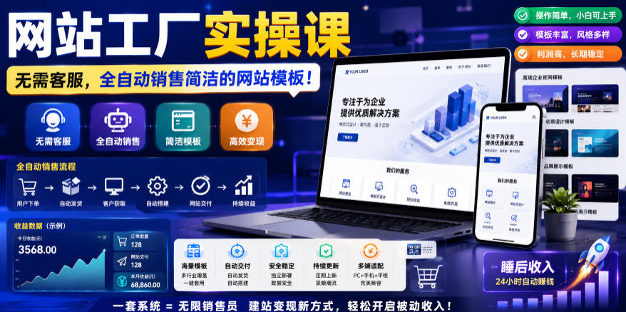 网站工厂实操课，无需客服，网站模板自动赚钱！【原创双语字幕】-快名资源网
