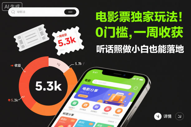 电影票独家玩法！0门槛，一周收获5.3k，听话照做小白也能落地【揭秘】-青虫资源网