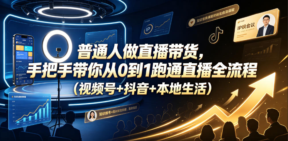 普通人做直播带货，手把手带你从0到1跑通直播全流程(视频号+抖音+本地生活)-青虫资源网