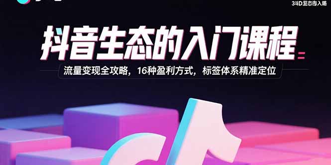 抖音生态的入门课程：流量变现全攻略，16种盈利方式，标签体系精准定位-快名资源网