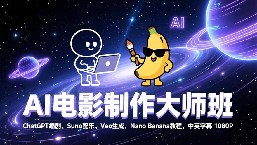 AI电影制作大师班：ChatGPT编剧、Suno配乐、Veo生成，Nano Banana教程，中英字幕|1080P-快名资源网