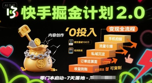 快手掘金计划2.0，快手电商变现全流程，简单可复制，0投入-快名资源网
