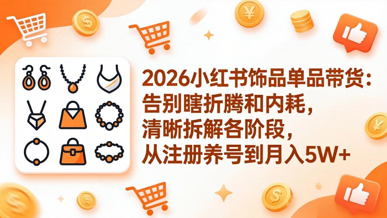 2026小红书饰品单品带货：告别瞎折腾和内耗，清晰拆解各阶段，从注册养号到月入5W+-快名资源网
