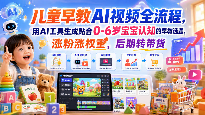 儿童早教AI视频全流程，用AI工具生成贴合0-6岁宝宝认知的早教选题，涨粉涨权重，后期转带货-青虫资源网