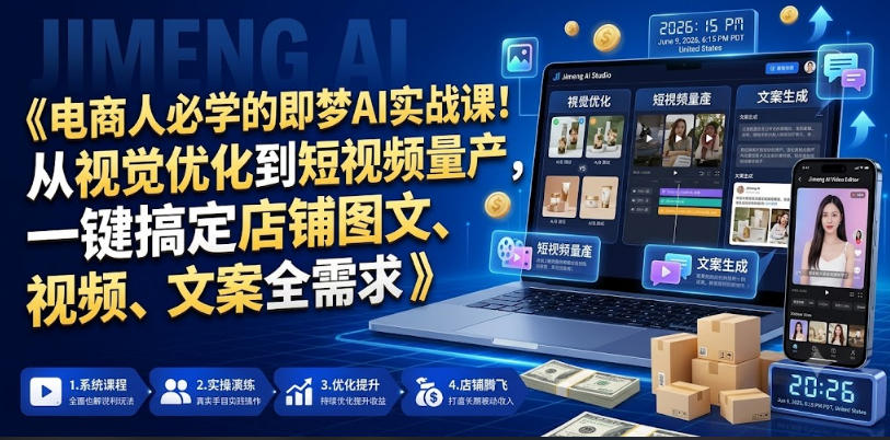 电商人必学的即梦AI实战课！从视觉优化到短视频量产，一键搞定店铺图文、视频、文案全需求-快名资源网
