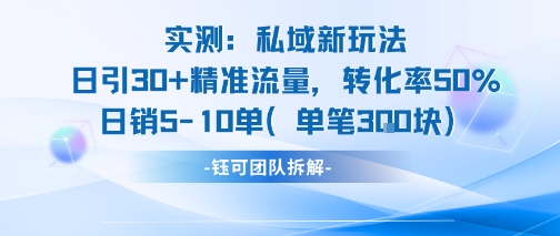 实测私域新玩法日引30加精准流量转化率50%日销5-10单每笔3张-快名资源网
