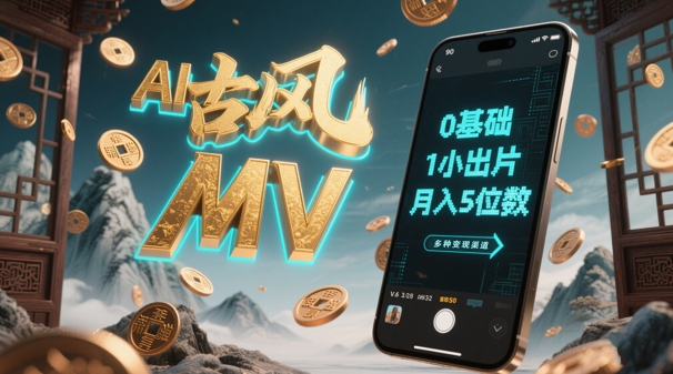 AI一键生成古风音乐MV，0剪辑基础1小时出片，多种变现渠道，一部手机月入5位数-快名资源网