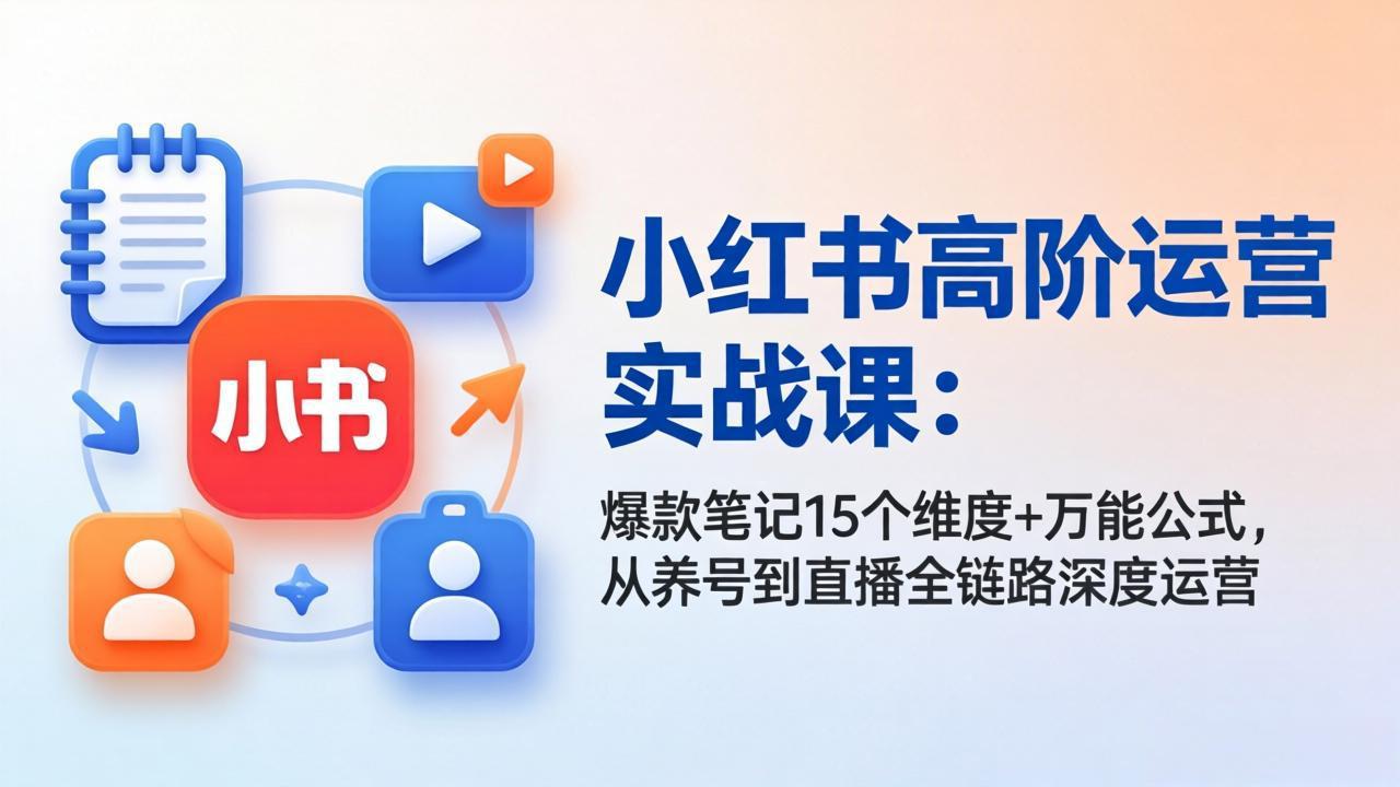 小红书高阶运营实战课：爆款笔记15个维度+万能公式，从养号到直播全链路深度运营-快名资源网