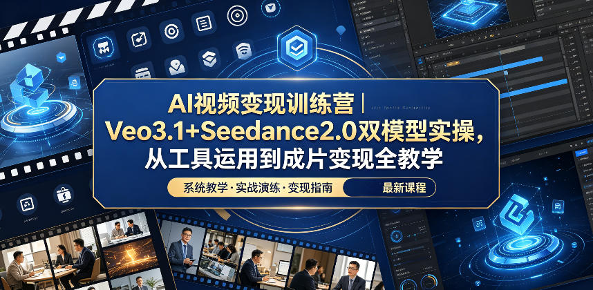AI视频变现训练营｜Veo3.1+Seedance2.0双模型实操，从工具运用到成片变现全教学-快名资源网