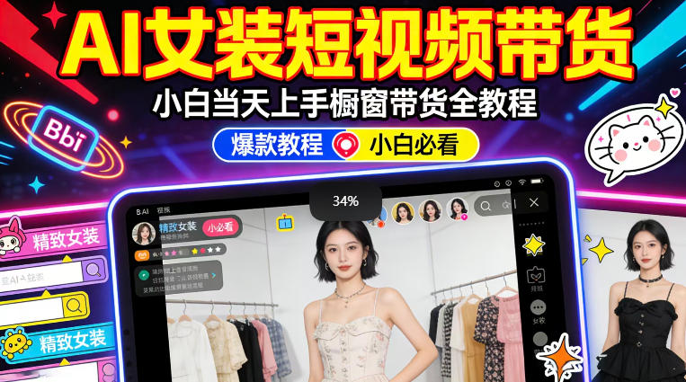 AI女装短视频橱窗带货：小白零门槛当天上手，高佣金爆款轻松賺！-快名资源网