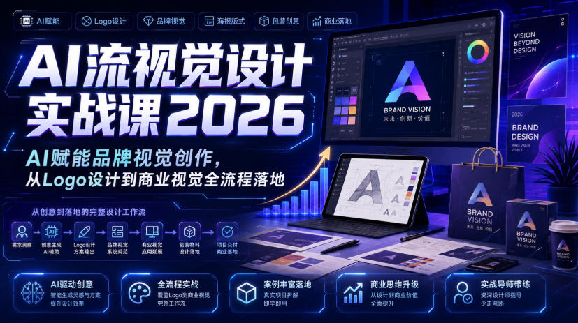 AI流视觉设计实战课2026：AI赋能品牌视觉创作，从Logo设计到商业视觉全流程落地-青虫资源网