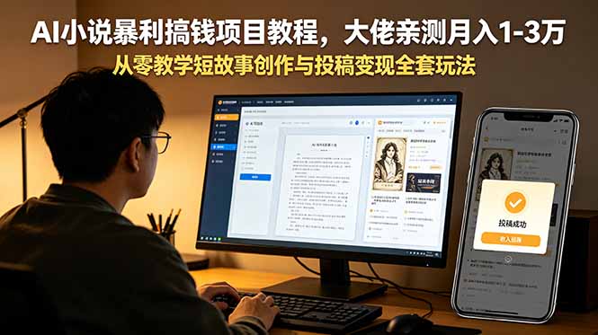 AI小说暴利搞钱项目教程，大佬亲测月入1-3万，从零教学短故事创作与投稿变现全套玩法-快名资源网