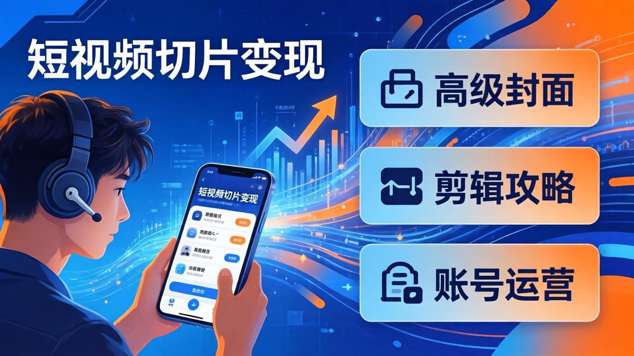 短视频切片变现速成班2.0：高级封面+剪辑攻略+账号运营，0基础小白快速入局副业-快名资源网