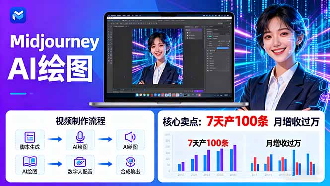 AI绘图照片开口说话视频制作：Midjourney+数字人，7天产100条月增收过万-青虫资源网