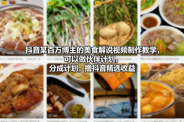 抖音某百万博主的美食解说视频制作教学，可以做伙伴计划，分成计划，撸抖音精选收益(更新)-快名资源网