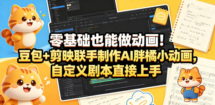 零基础也能做动画！豆包+剪映联手制作AI胖橘小动画，自定义剧本直接上手-快名资源网