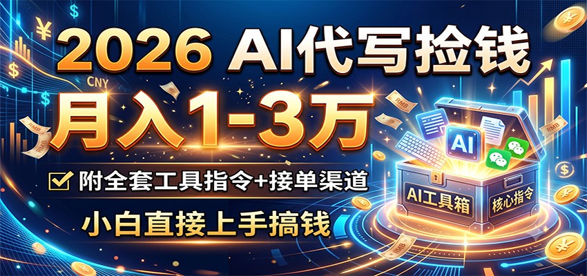 2026 AI代写捡钱，月入1-3万，附全套工具指令+接单渠道，小白直接上手搞钱-青虫资源网