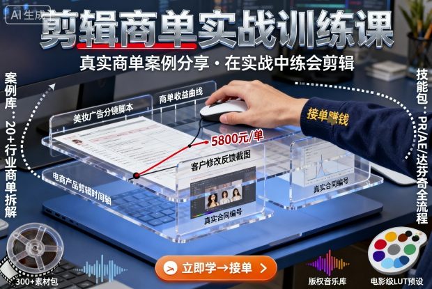 剪辑商单实战训练课，真实商单案例分享，在实战中练会剪辑-青虫资源网