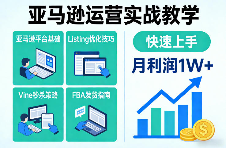 亚马逊运营实战教学，亚马逊平台+Listing优化+Vine秒杀+FBA发货等，快速上手，实现店铺月利润1W-快名资源网