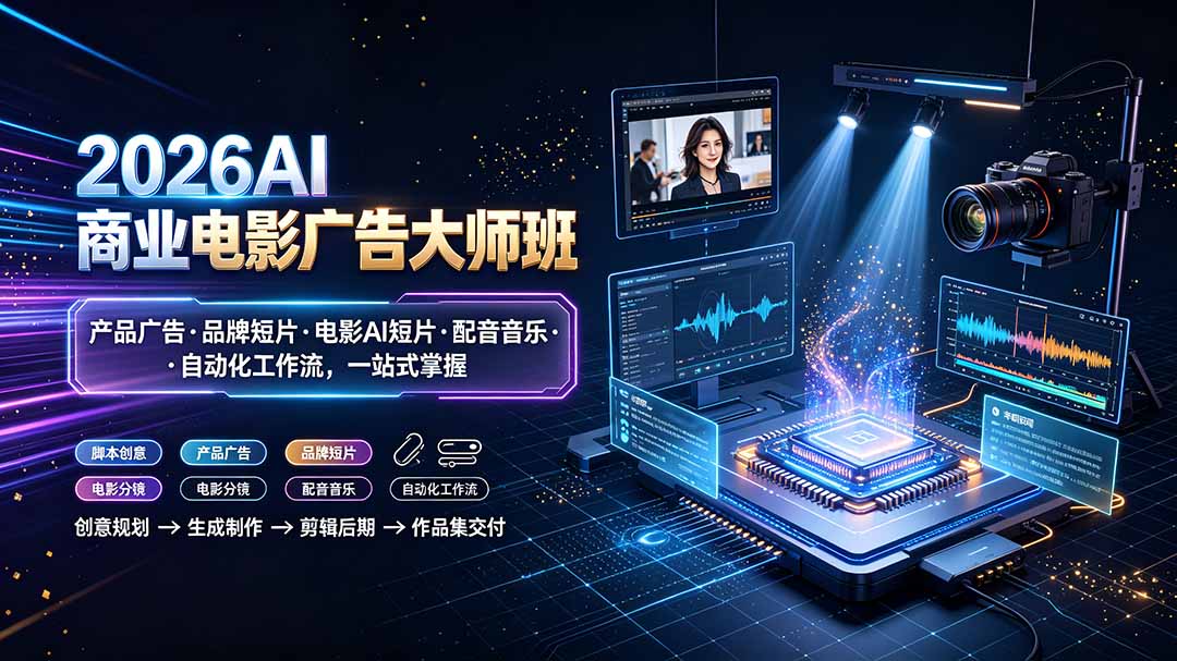 2026AI商业电影广告大师班：产品广告·品牌短片·电影AI短片·配音音乐·自动化工作流，一站式掌握-青虫资源网