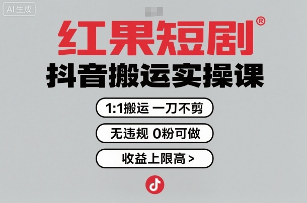 红果短剧拉新之抖音搬运实操课，1：1搬运，一刀不剪，无违规，0粉可做，收益上限高-青虫资源网