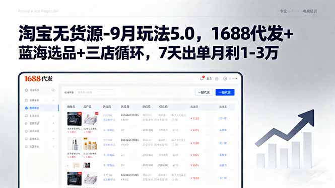 淘宝无货源-9月玩法5.0，1688代发+蓝海选品+三店循环，7天出单月利1-3万-快名资源网