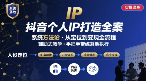抖音个人IP系统落地实操大课，实操课程，辅助落地-快名资源网