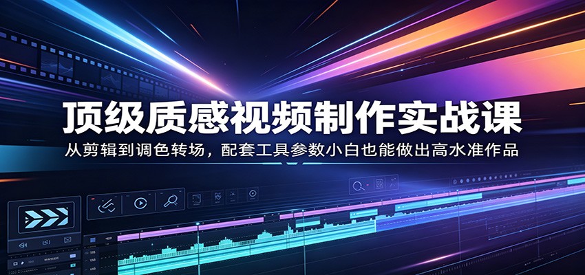 顶级质感视频制作实战课：从剪辑到调色转场，配套工具参数小白也能做出高水准作品-快名资源网