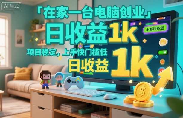 在家一台电脑创业，小游戏赛道，项目稳定，上手快门槛低，日收益1k+【揭秘】-快名资源网